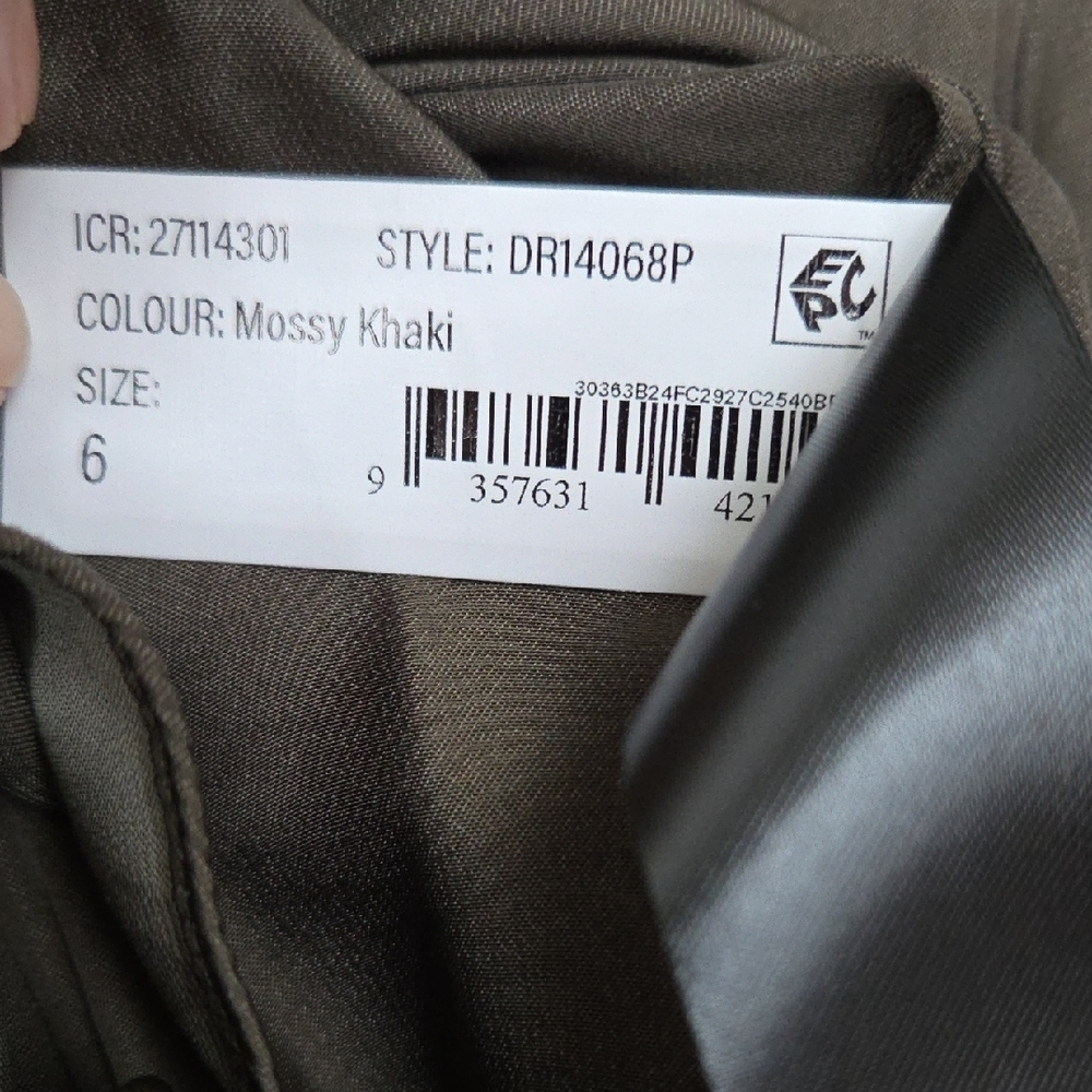 Ever New***Rich Olive 'Mossy Khaki' Tiered Midi Dress Smocked Cuffs Sz P2 - Picture 15 of 15